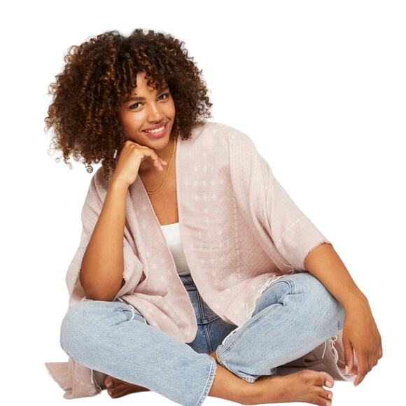 Pink Fringe Kimono Gentle Fawn The Hermosa Cover Up Womens Sweater Size Small - Picture 2 of 6